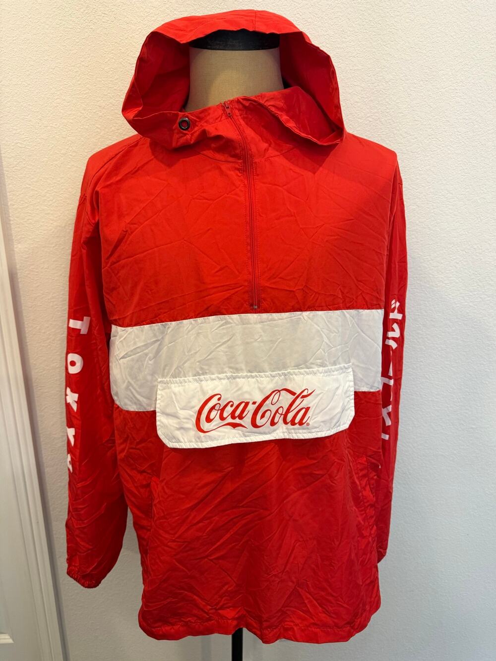RARE Coca Cola Tokyo Japan 1/2 Zip Lightweight Windbreaker Anorak Jacket XL